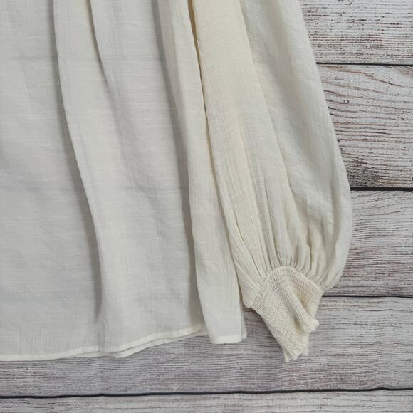 Perch by Blu Pepper Embroidered Blouse Womens 2XL Cream Brown Ruffles - Picture 6 of 13